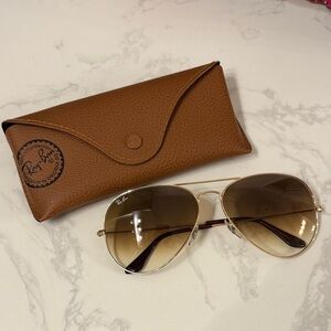 Ray-Ban Gold and Brown Aviator Sunglasses